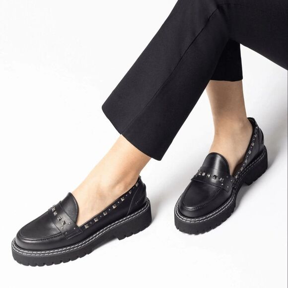 Jon Josef made in Spain Gabby Studded platform loafer black silver size 37 - Picture 2 of 11